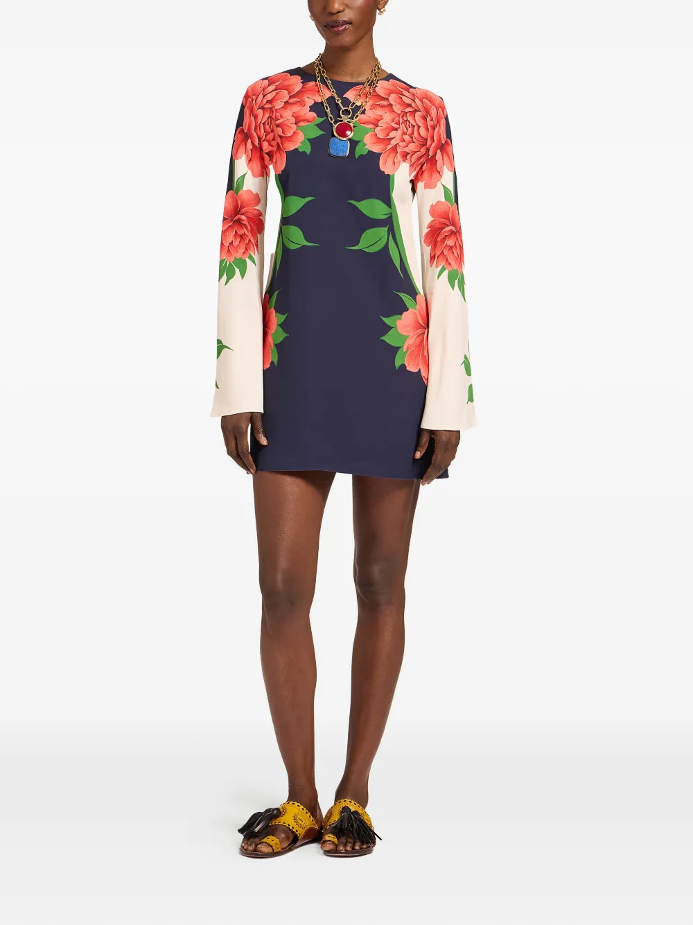 La DoubleJ Jurk met bloemenprint en klokmouwen Blauw