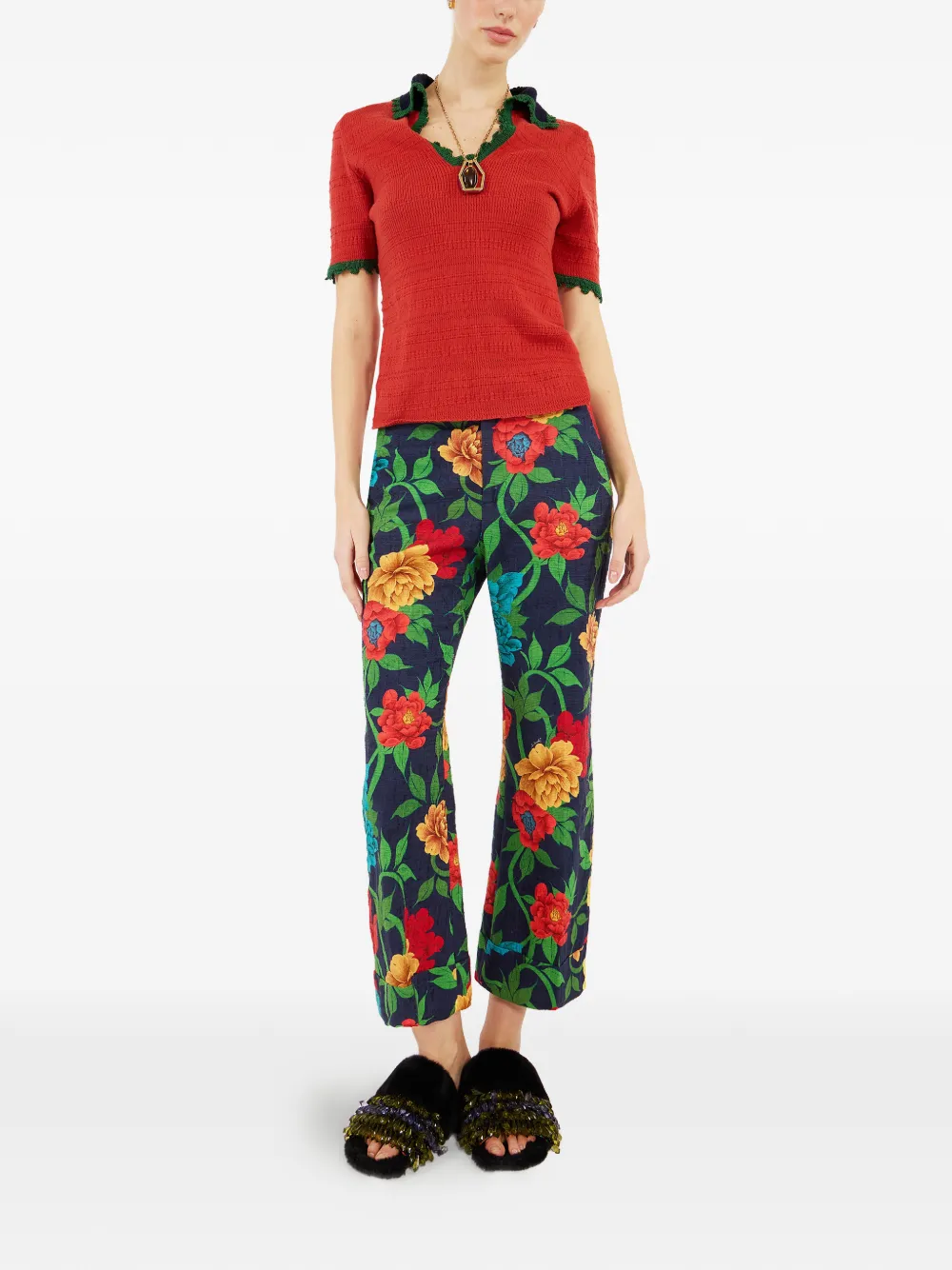 La DoubleJ Broek met bloemen Blauw