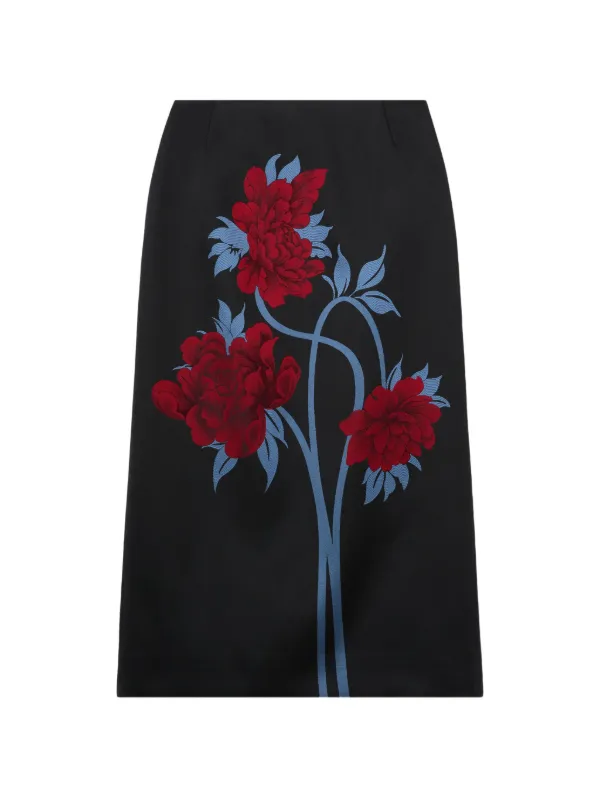 La DoubleJ Jacquard Floral Skirt in Black
