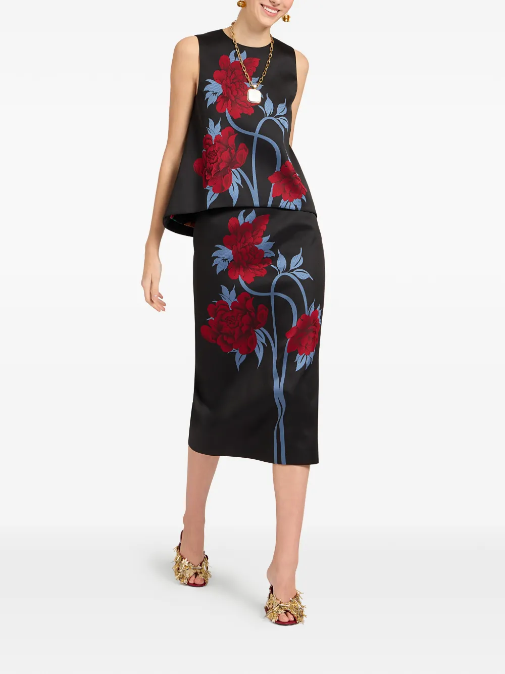 La DoubleJ Rok met bloemen jacquard Zwart