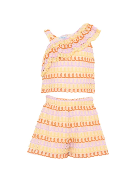 Mayoral one-shoulder embroidered shorts set