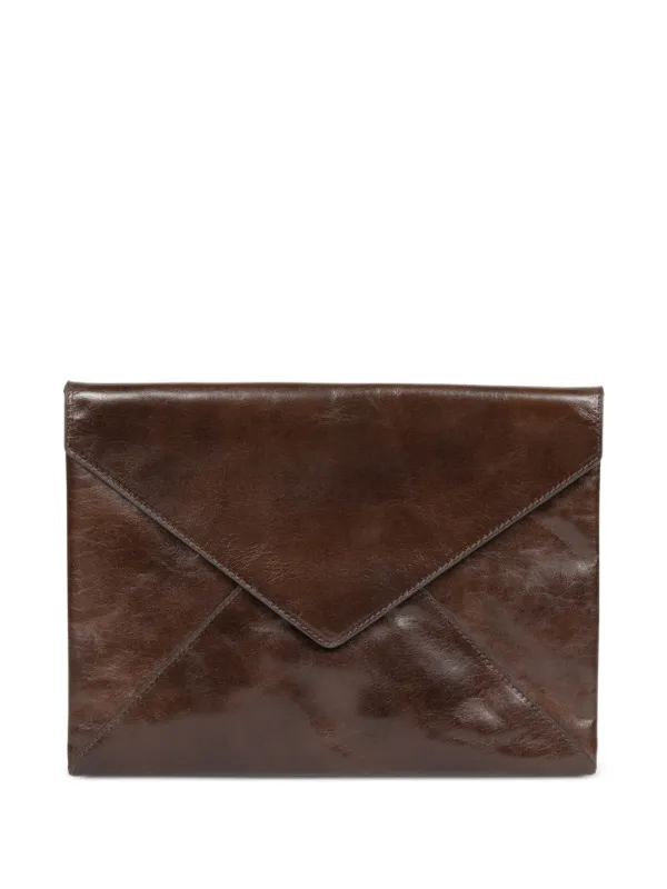 Dries Van Noten Leather Envelope Pouch in Brown