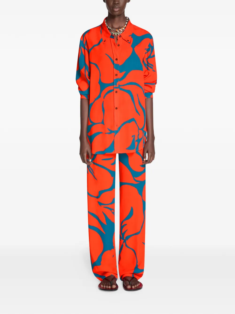  Dries Van Noten Floral Loose Shirt - Orange 
