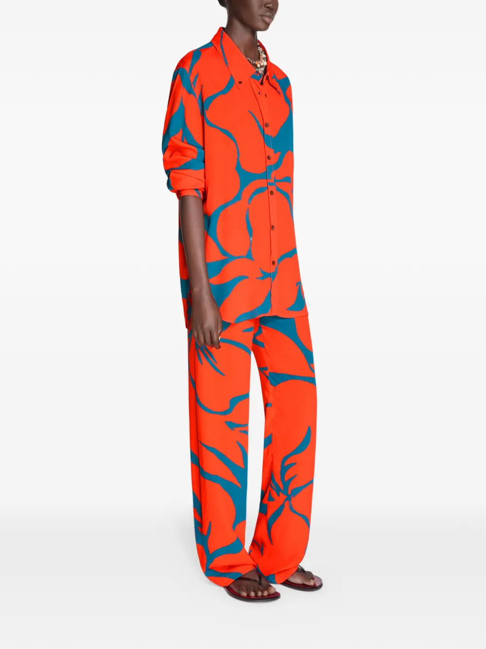  Dries Van Noten Floral Loose Shirt - Orange 