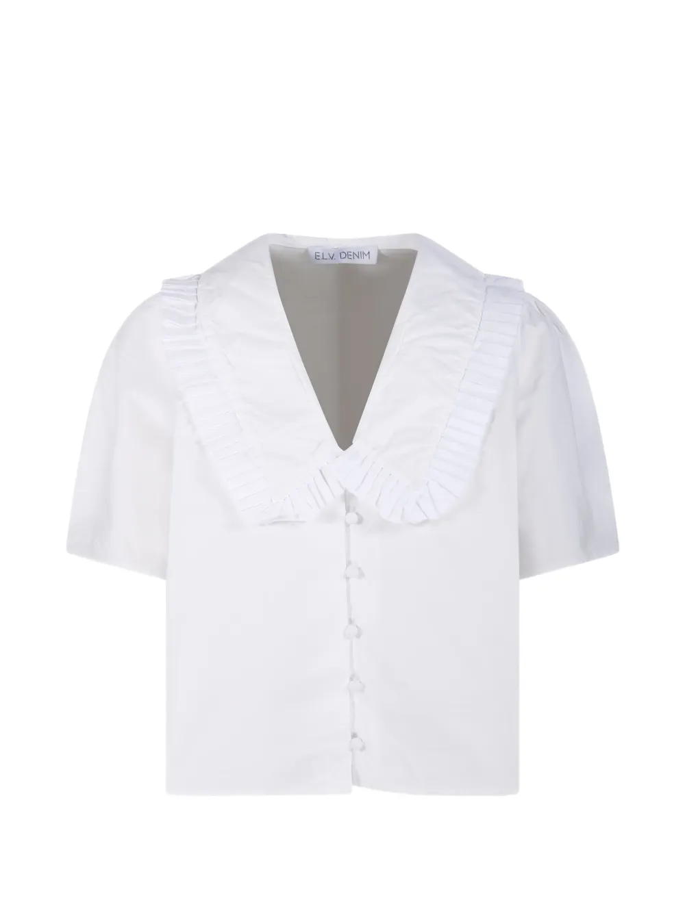 E.l.v Denim Lola Ruffled V-neck Shirt In White