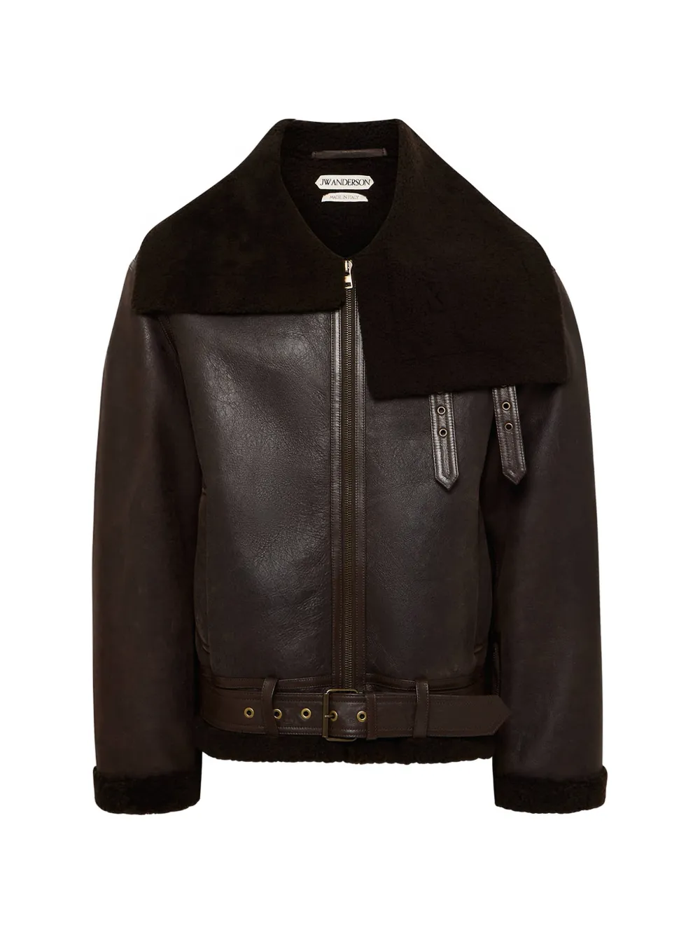 JW Anderson Giacca in shearling con cintura - Marrone