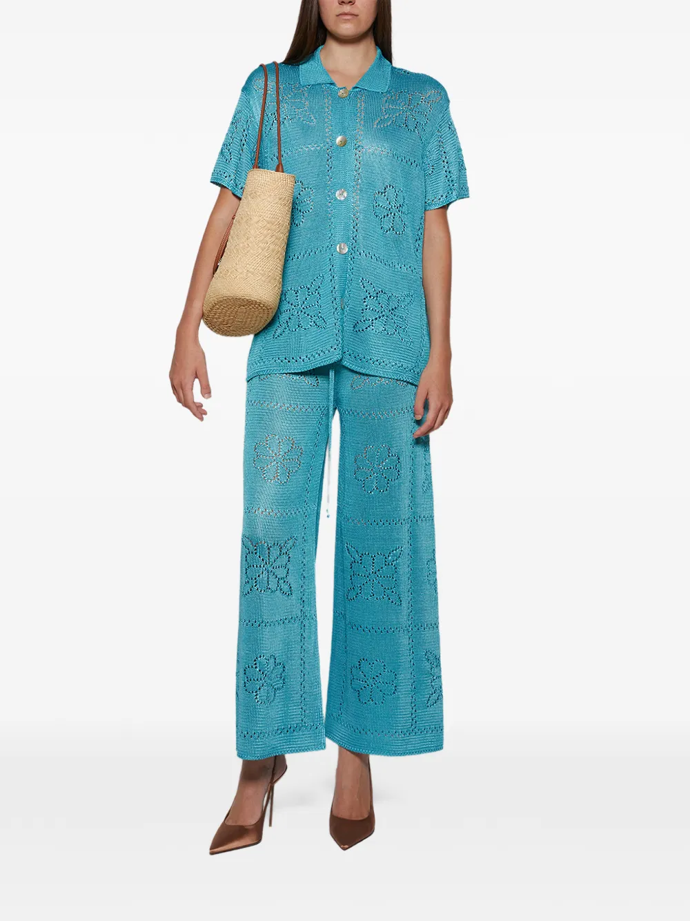 Calle Del Mar Floral Tile Shorts in Blue, view 2