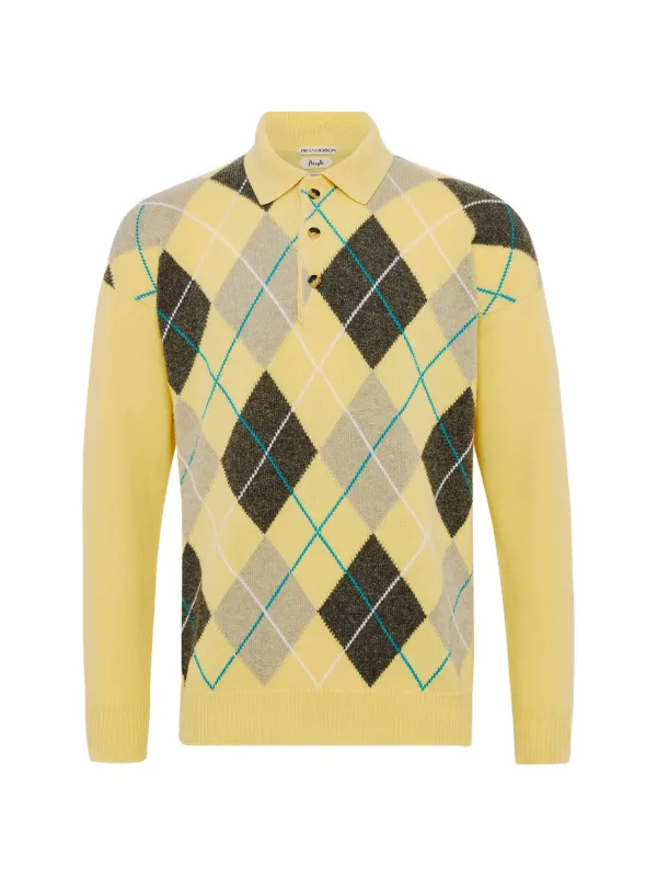 JW Anderson X Pringle Argyle Button Polo in Yellow