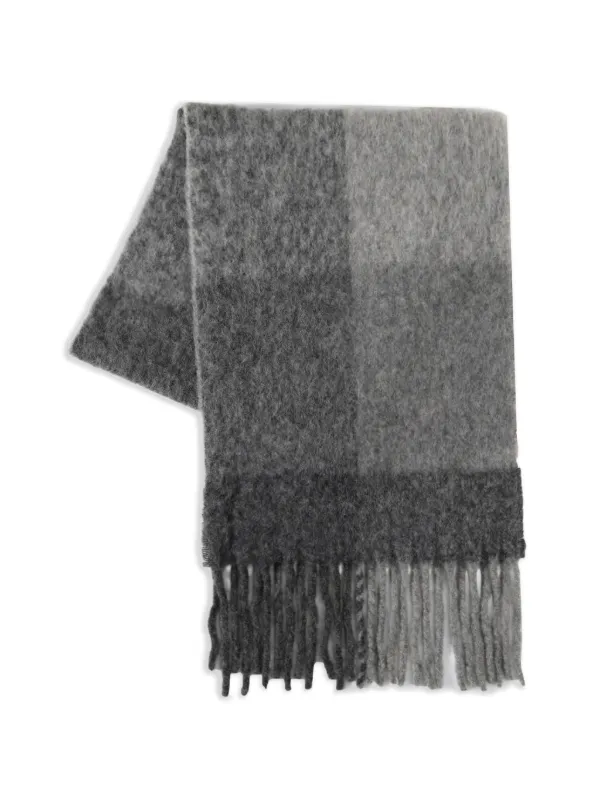 The Elder Statesman Check-pattern Fringed Scarf in Grey