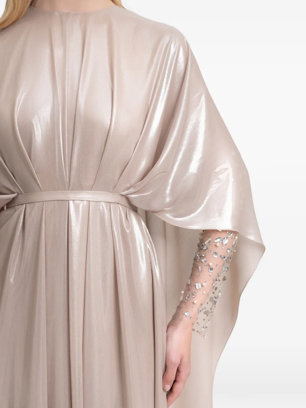 Gemy Maalouf Maxi-jurk met verfraaide mouwen Beige