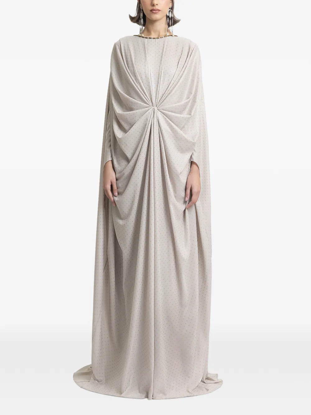 Gemy Maalouf Maxi-tuniek met halslijn met kralen Beige