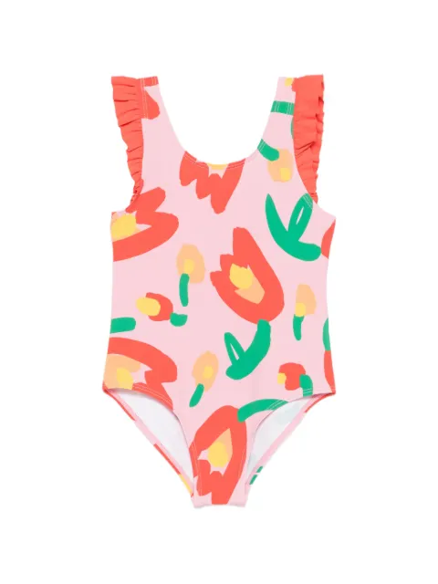 Stella McCartney Kids 荷叶边花卉印花连体泳衣