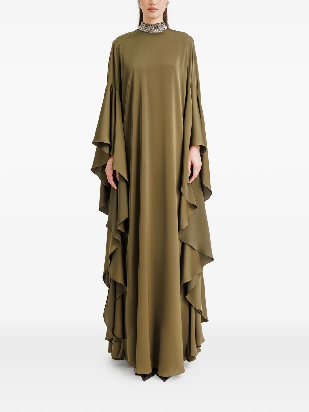 Gemy Maalouf beaded-collar ruffled maxi dress - Verde