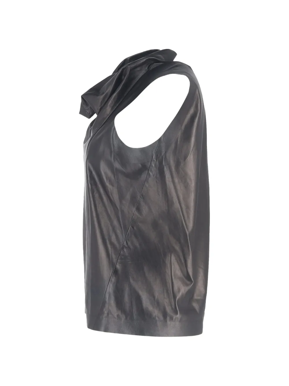 Cowl-Neck Leather Blouse