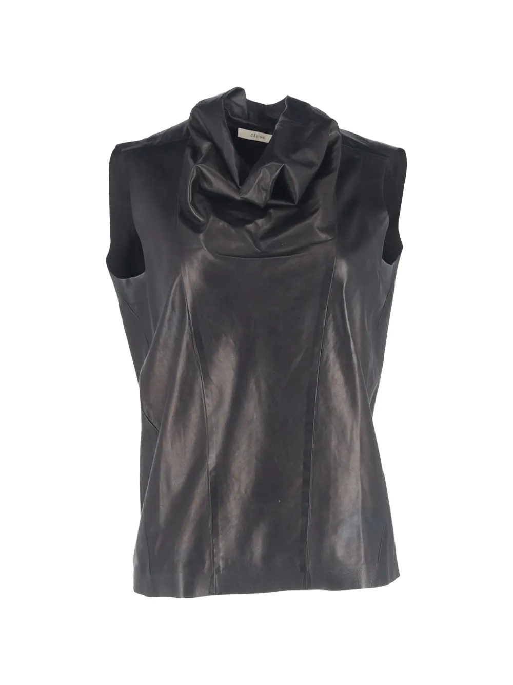 Cowl-Neck Leather Blouse