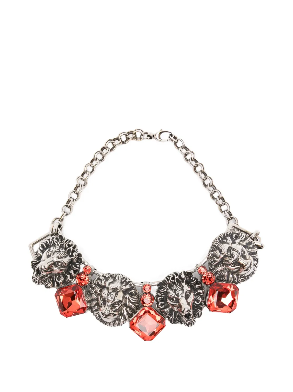 Gucci Pre-Owned 2020s Lion Head crystal necklace - Argento