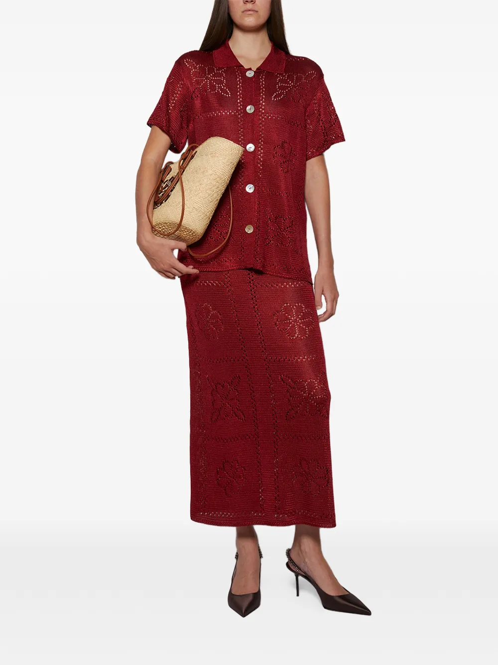 Calle Del Mar Midi-rok met bloemenprint Rood