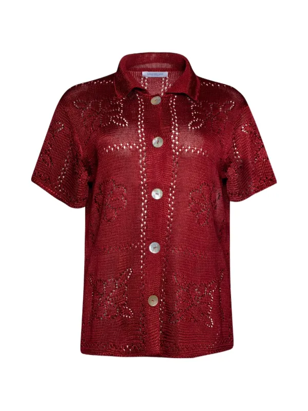 Calle Del Mar Floral Short-sleeve Shirt in Red