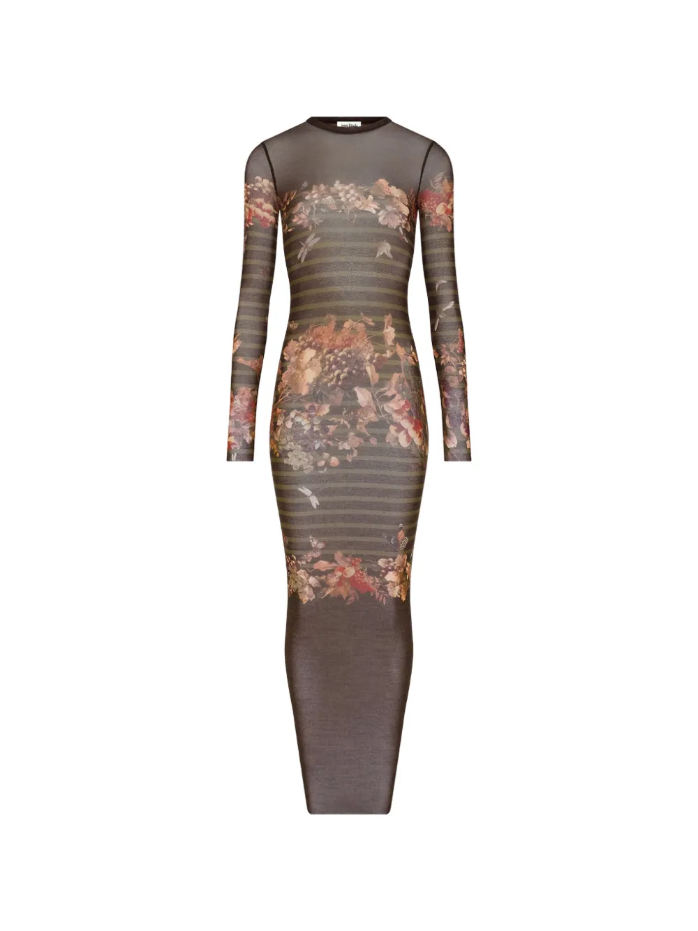 Jean Paul Gaultier Marini Re Grape striped floral mesh maxi dress - Brown