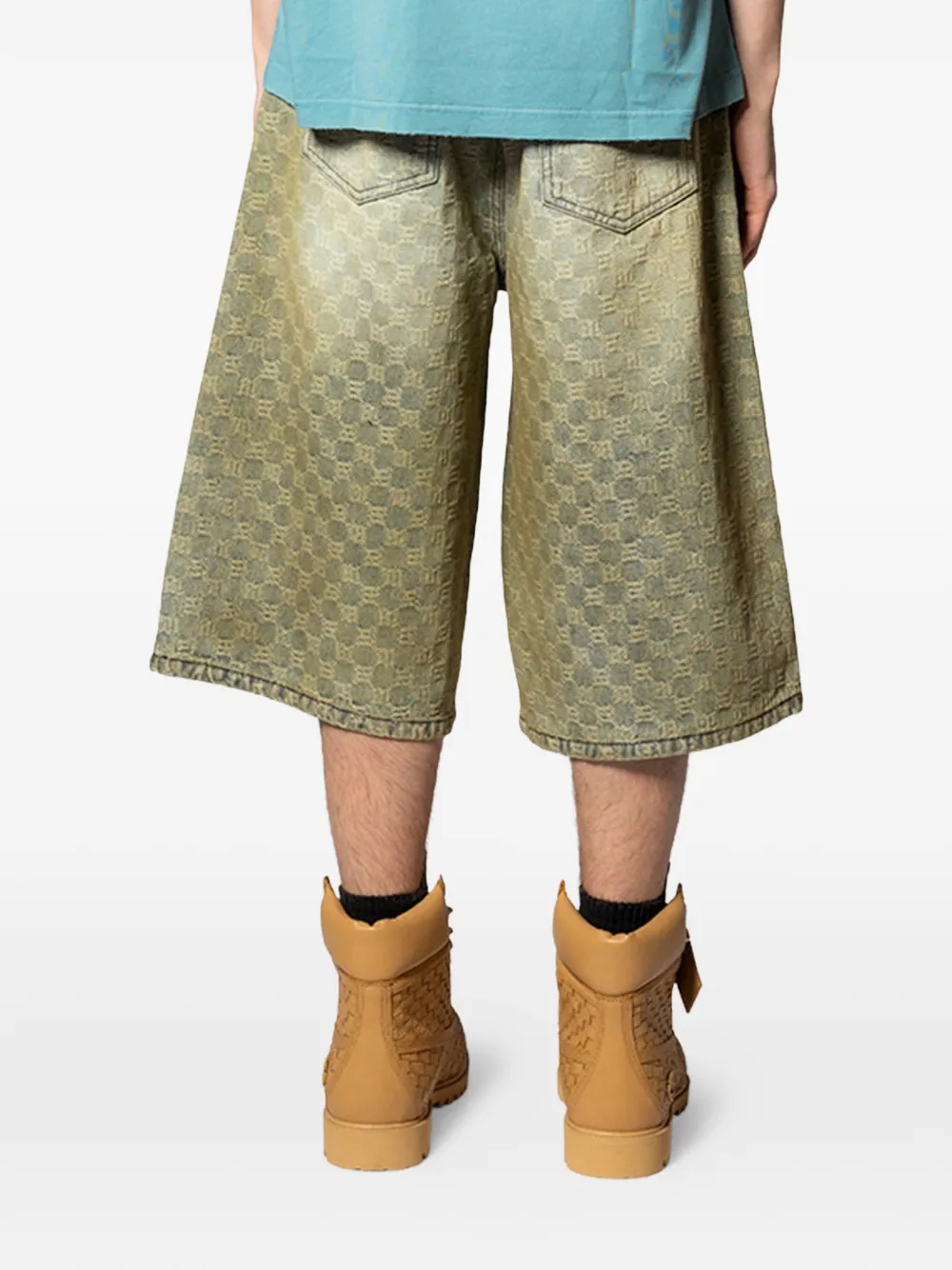 patterned denim shorts