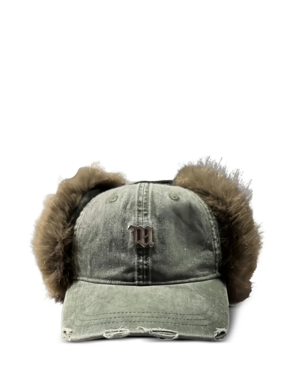 MISBHV distressed fur trim hat - Verde