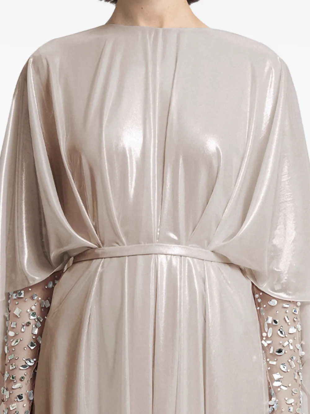Gemy Maalouf Maxi-jurk met verfraaide mouwen Beige