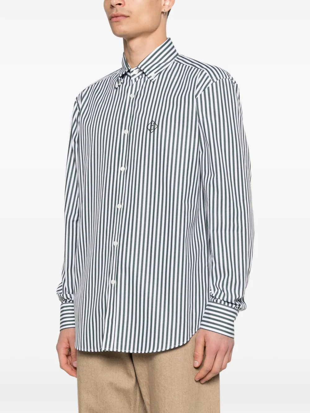  Herno Striped-pattern Logo-embroidery Shirt - Green 