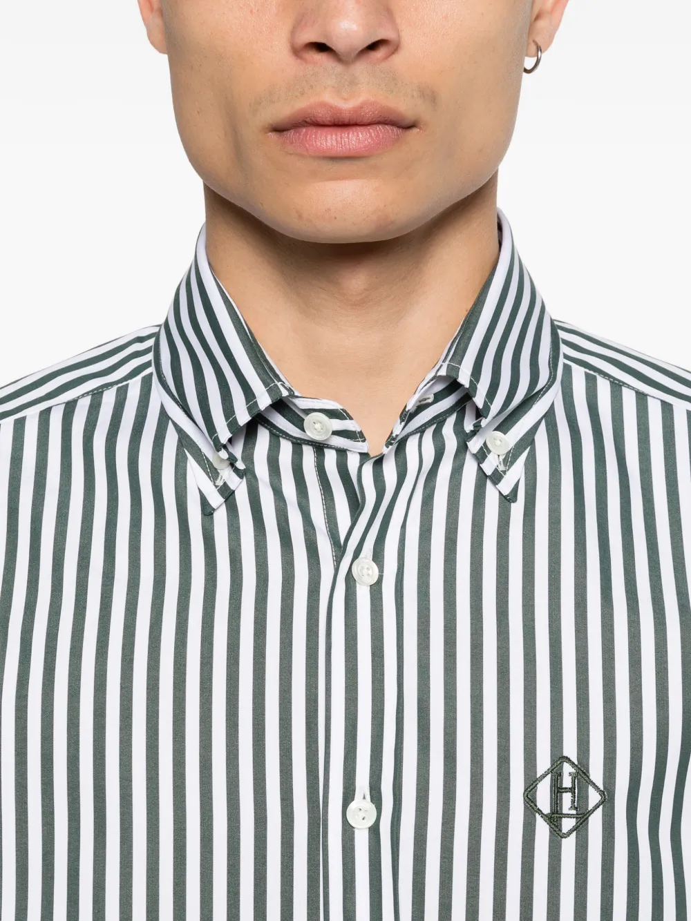 Herno Gestreept overhemd met geborduurd logo Groen