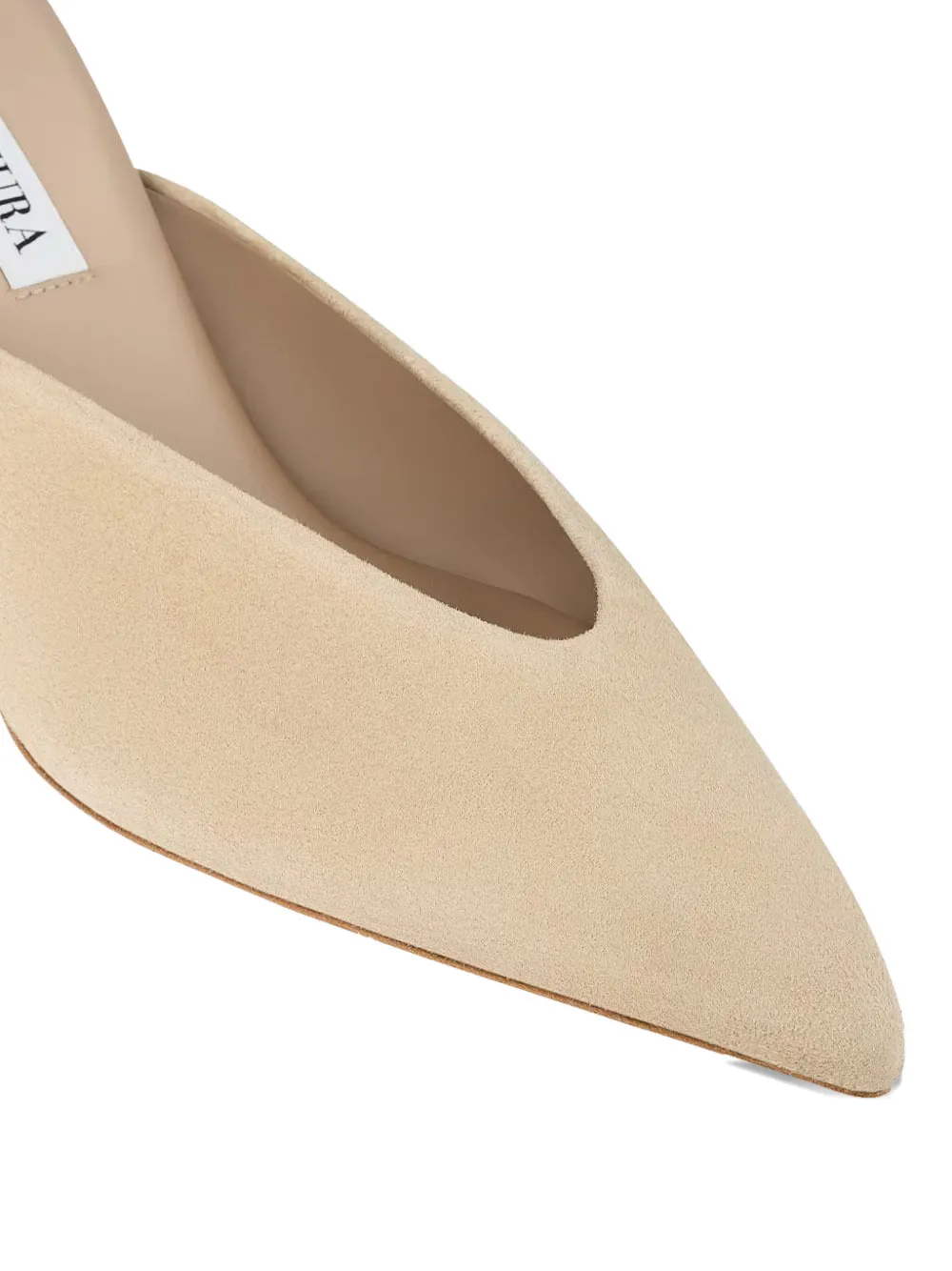 Aquazzura Bisous pointed-toe suede mules Beige