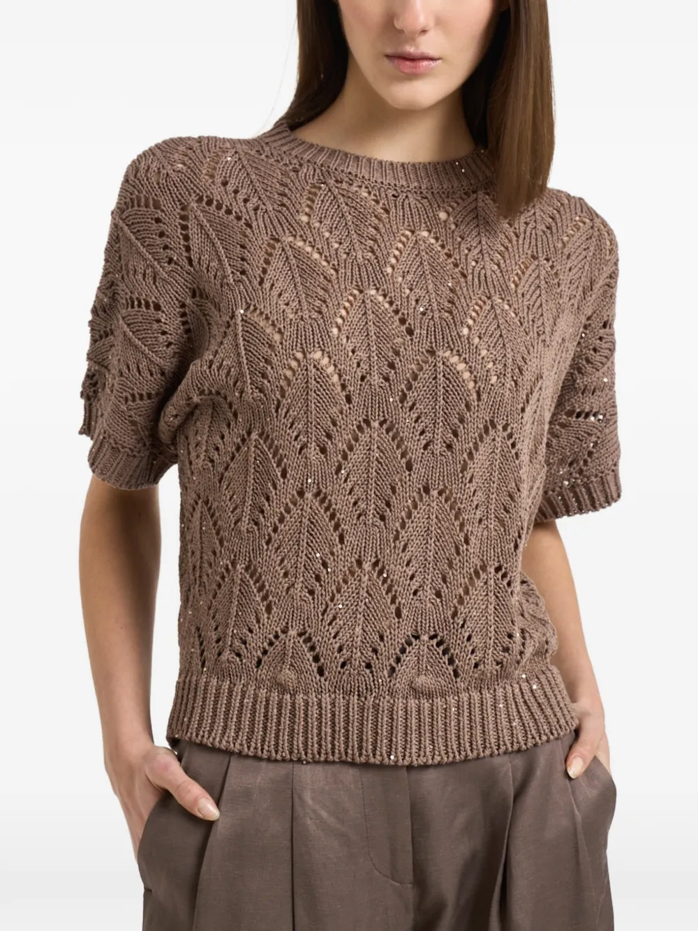 Peserico pointelle-knit T-shirt - Marrone