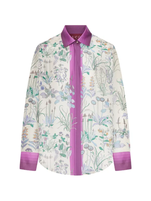 Gucci Printed Silk Twill Shirt in Neutrals