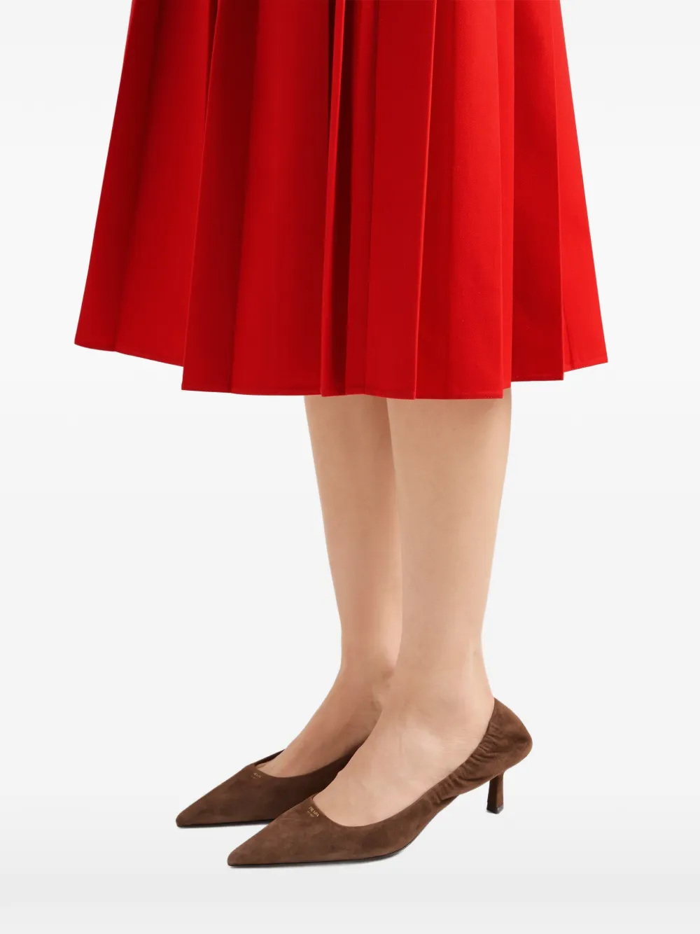 Prada Gabardine midi-rok met plooien Rood