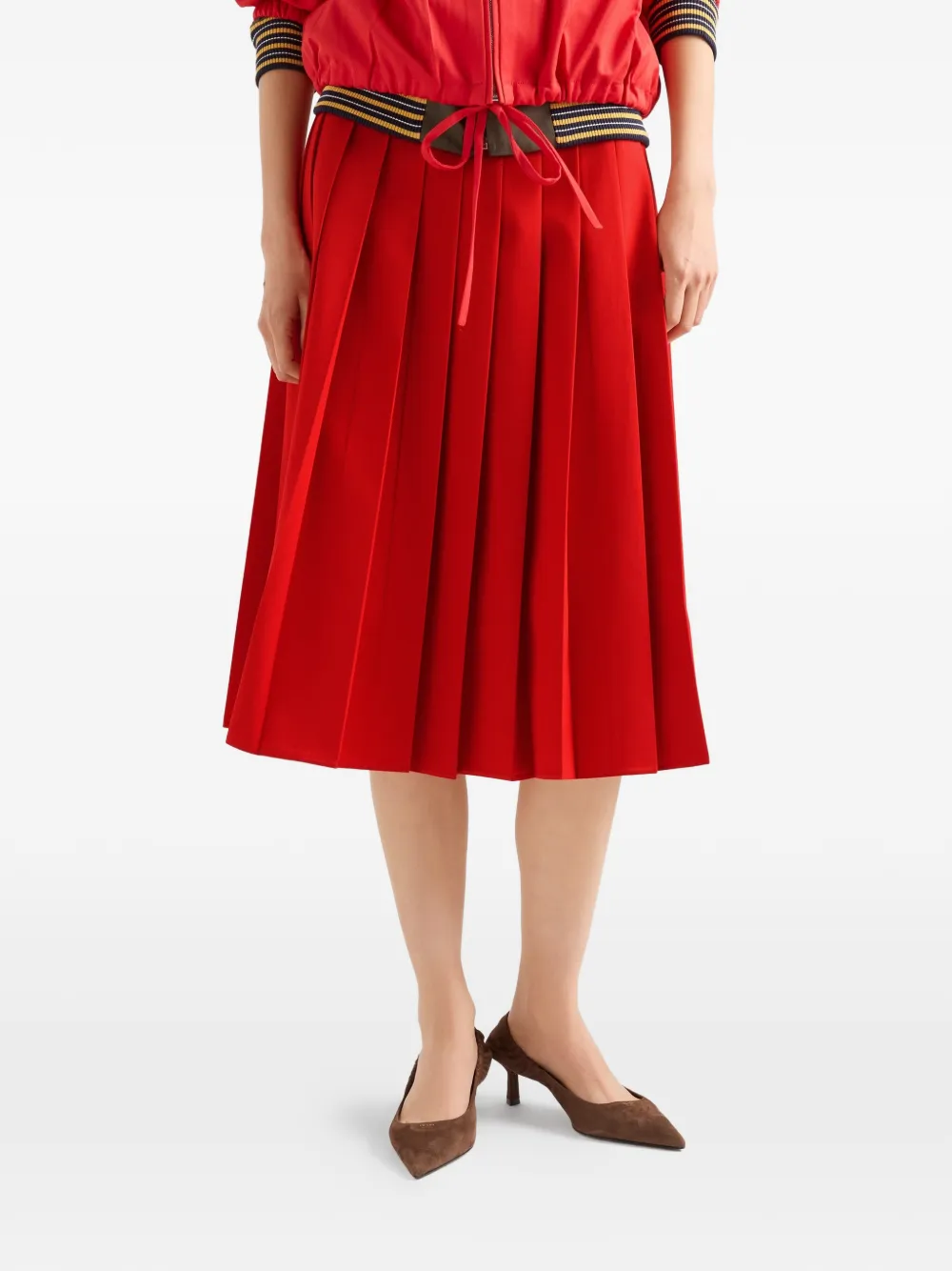 Prada Gabardine midi-rok met plooien Rood