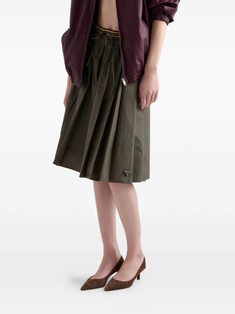 Prada Popeline midi-rok met plooien Groen