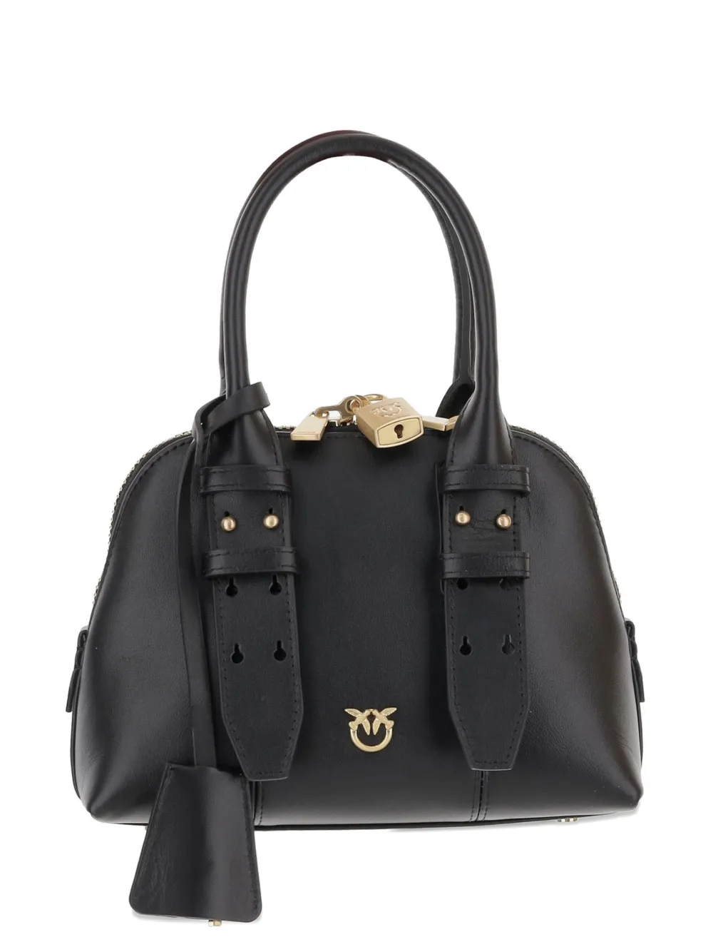PINKO mini Escape Love Birds padlock leather tote bag - Nero