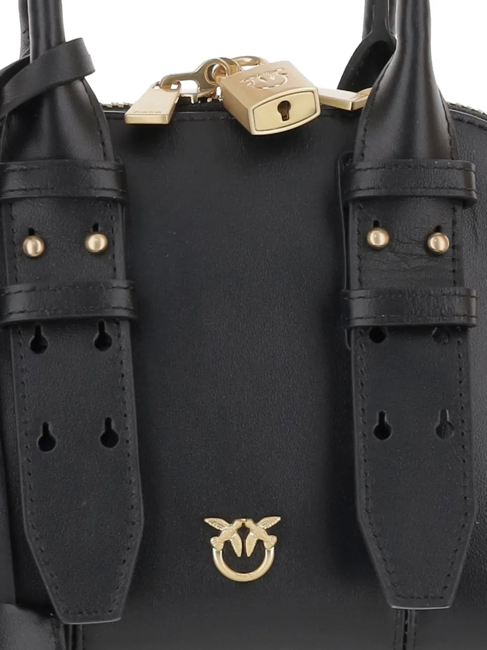 PINKO Escape Love Birds leren mini-shopper met hangslot Zwart