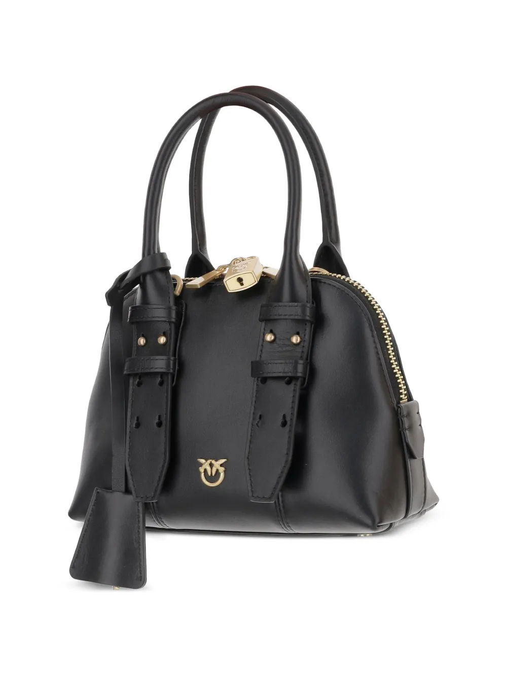PINKO Escape Love Birds leren mini-shopper met hangslot Zwart