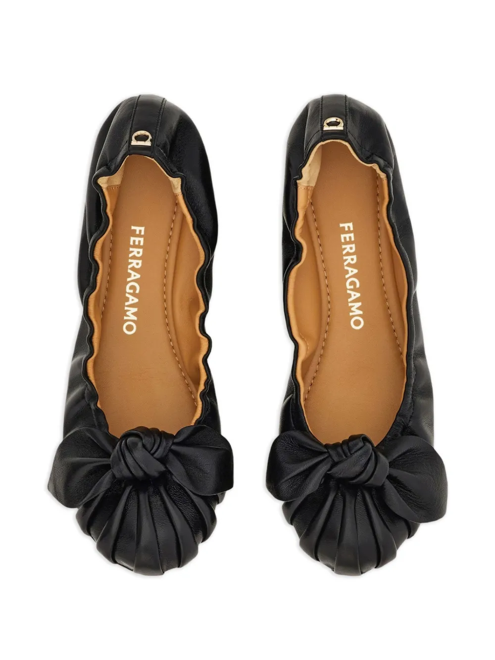  Ferragamo Bow-detail Draped Leather Ballet Flats - Black 