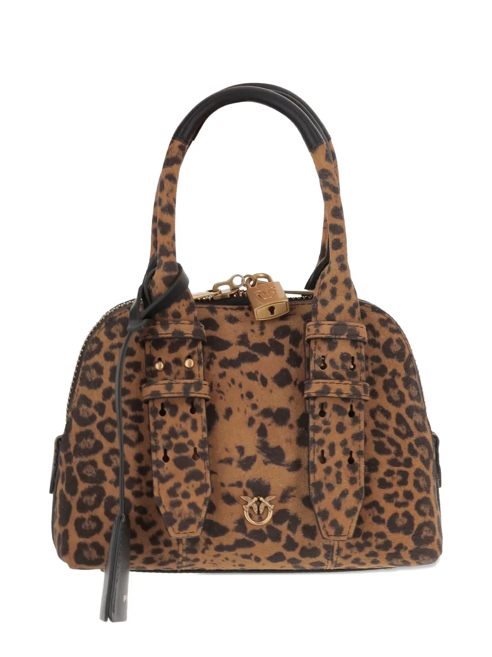 PINKO Mini leopard-print padlock bag - Marrone