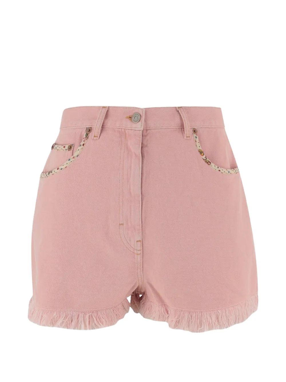 Valentino Knee Length Shorts Frayed Hem Floral Pockets Belt Loops In Pink