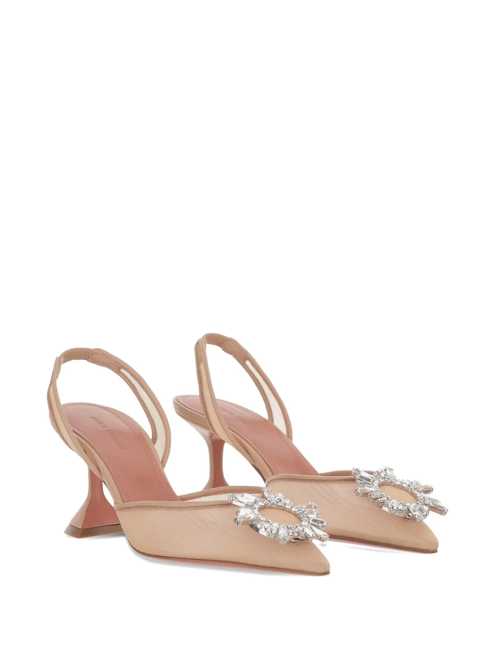 Amina Muaddi brooch-embellishment sling pumps Beige
