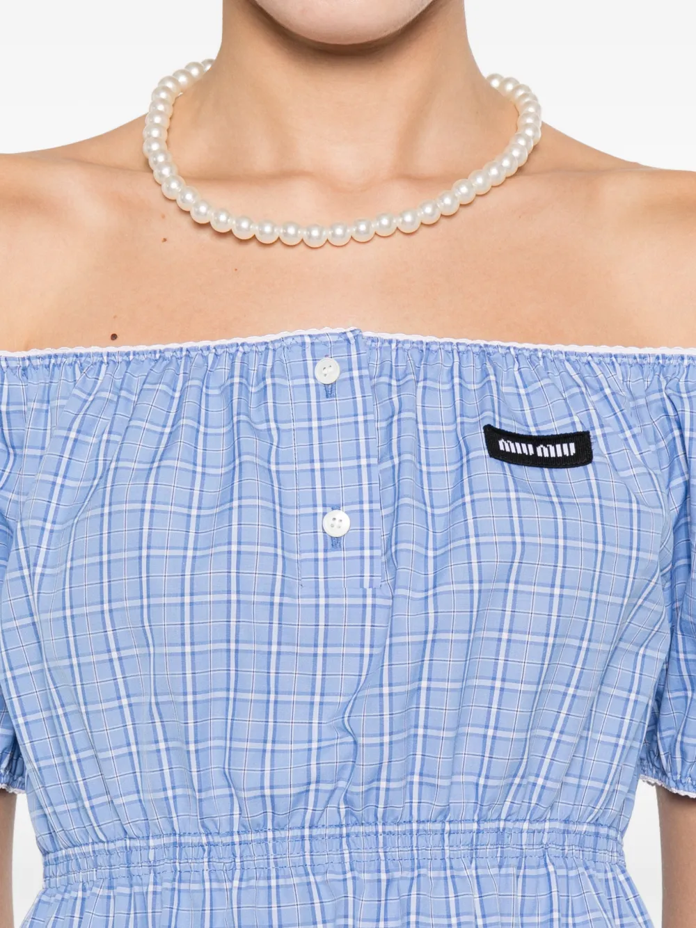 Miu Geruite mini-jurk Blauw
