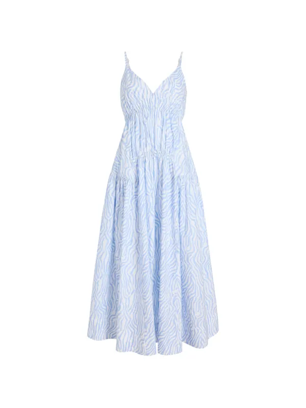 blue and white zebra dress Hand Block Printed Cotton Mini Dress: Blue & White Shirt Dress