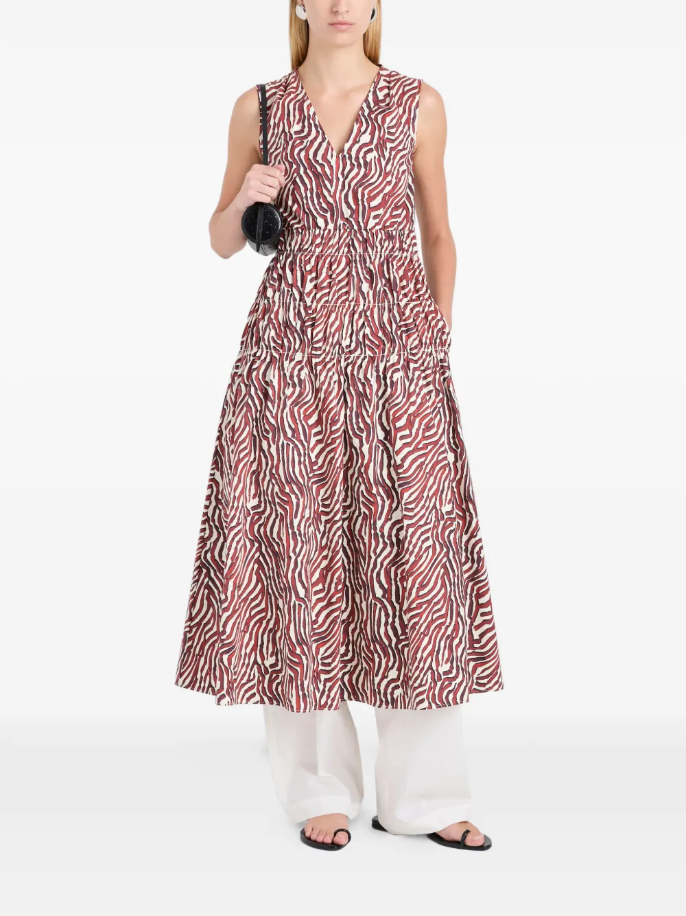 Proenza Schouler White Label Gesmockte midi-jurk met zebraprint Rood