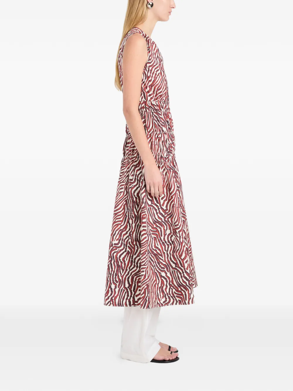 Proenza Schouler White Label Gesmockte midi-jurk met zebraprint Rood
