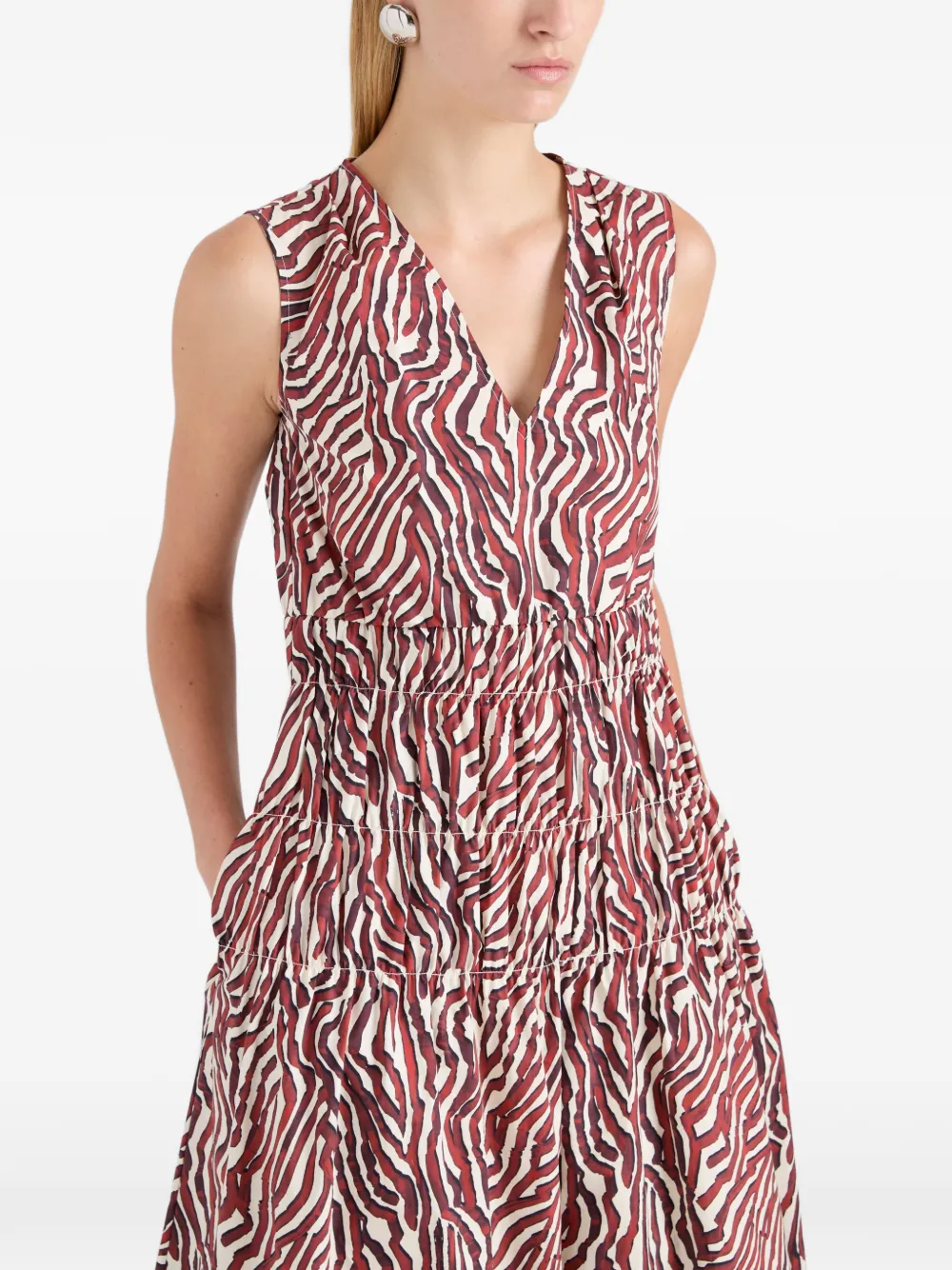 Proenza Schouler White Label Gesmockte midi-jurk met zebraprint Rood