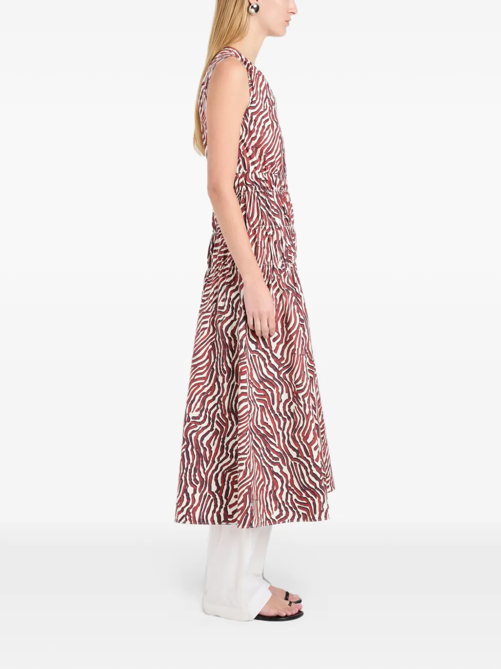 Proenza Schouler White Label Gesmockte midi-jurk met zebraprint Rood