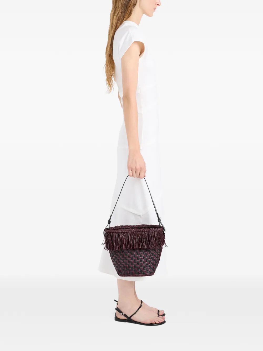 Proenza Schouler Geweven bucket-tas met franje Paars