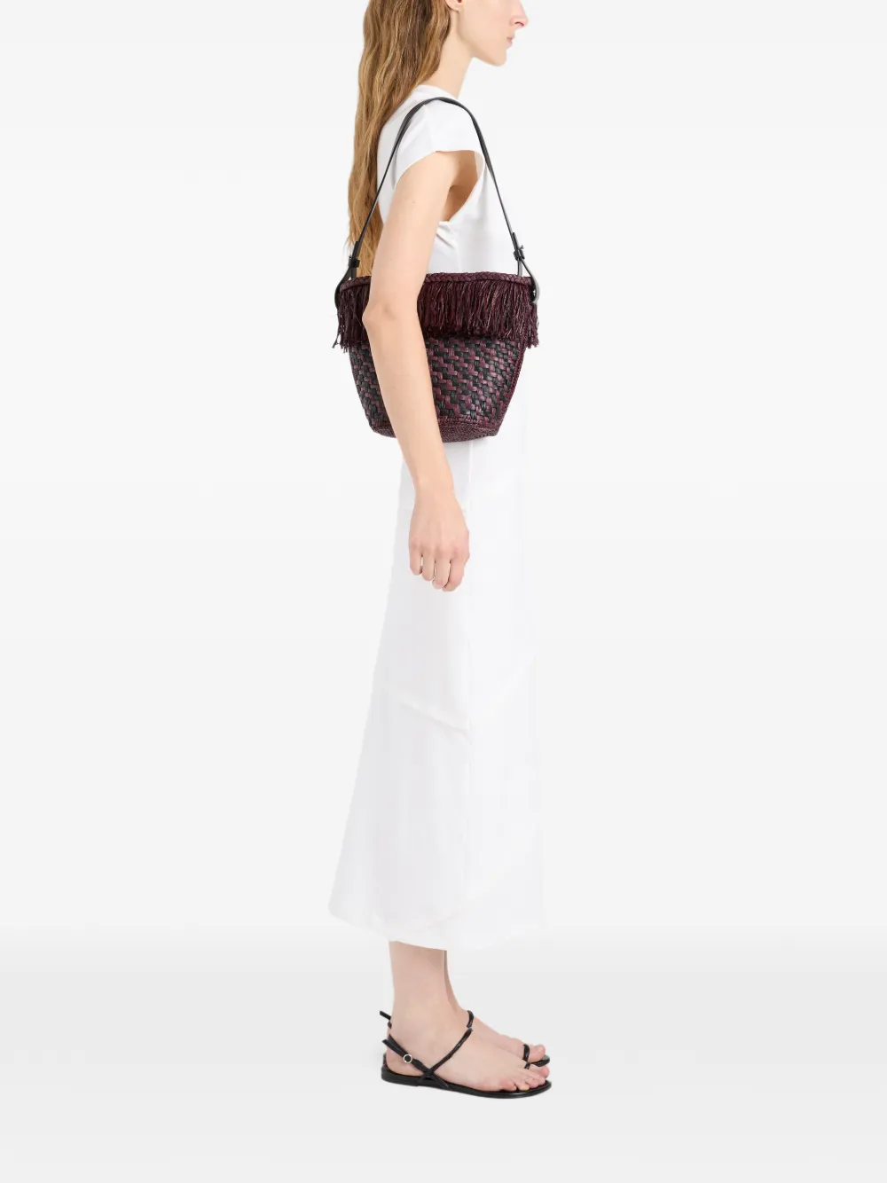 Proenza Schouler Geweven bucket-tas met franje Paars