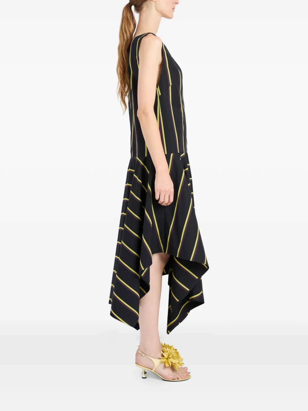 Proenza Schouler Beatriz gestreepte midi-jurk met V-hals Zwart